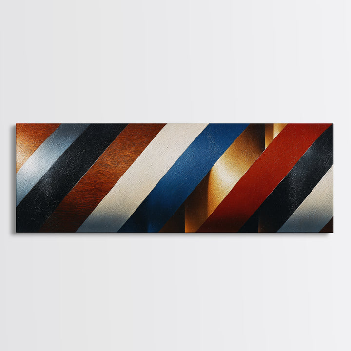 Red White and Blue Stripe Abstraction from Canvas Print, Barbershop Art, African American Art, Barbershop Decor, Grooming, BAA-3x1-81