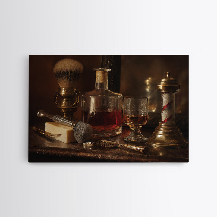Whiskey and Straight Razor Masculine Still Life Canvas Print, Barbershop Art, Afrocentric Art, Barbershop Decor, Grooming, BAA-3x2-59