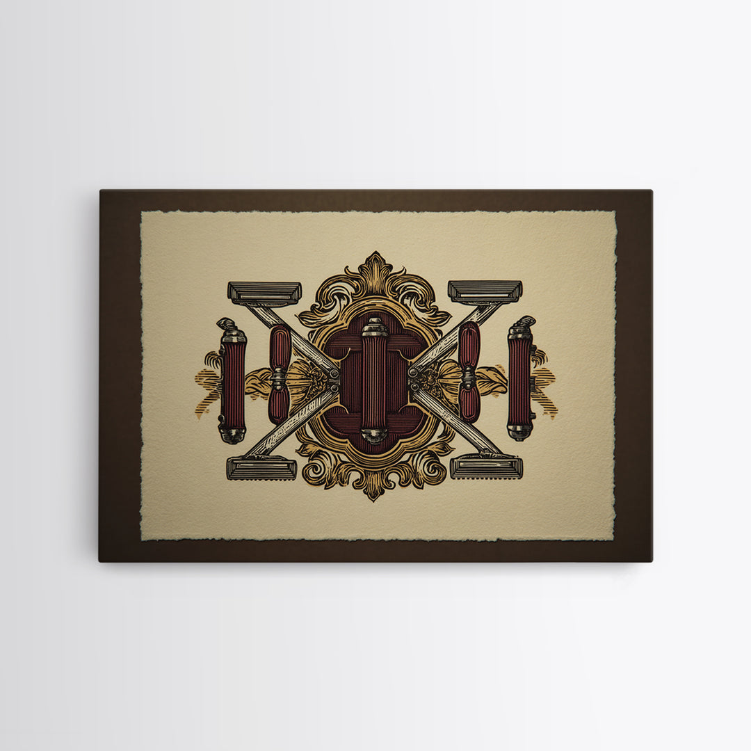 Bold Linocut Barber Emblem Canvas Print, Barbershop Art, Downloadable Art, Barbershop Decor, Fine Art, Grooming, Home Decor, BAA-3x2-76