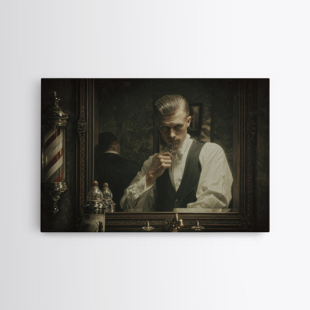 Classic Pompadour Portrait Framed Canvas Print, Barbershop Art, Downloadable Art, Barbershop Decor, Oil Painting, Grooming, BAA-3x2-81