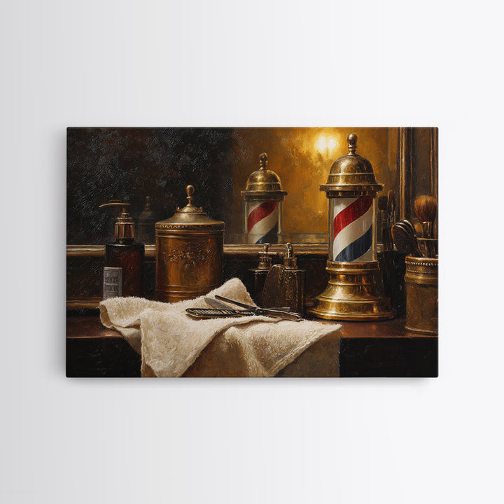 Hot Towel Shave Scene Cropped Close to Canvas Print, Barbershop Art, Afrocentric Wall Art, Barbershop Decor, Oil Painting, BAA-3x2-89