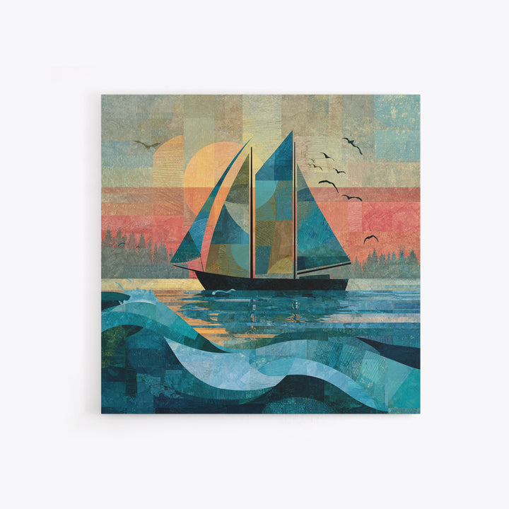 Coastal Inn Sailboat at Sunrise Canvas Print, Bed and Breakfast Art, Gallery Decor, Living Room Decor, Fine Art, BAB-1x1-17