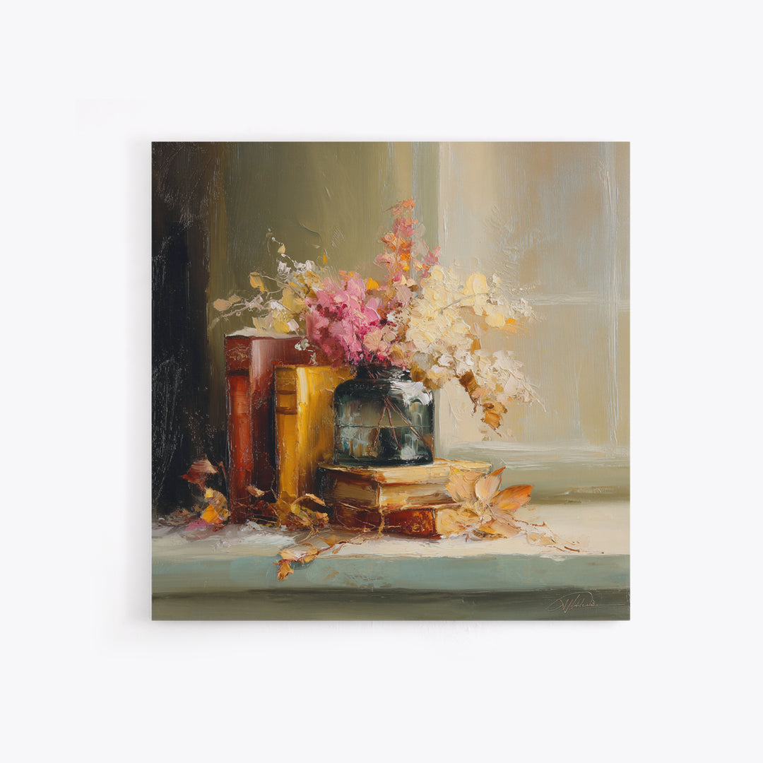 Warm Fireplace Still Life Canvas Print, Bed and Breakfast Art, Bedroom Wall Decor, Living Room Decor, Fine Art, BAB-1x1-18