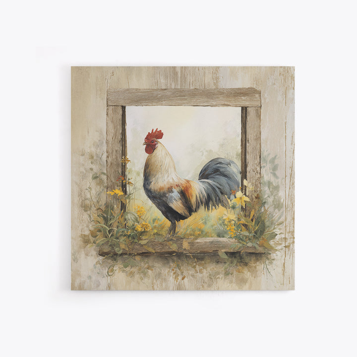 Rooster and Wildflower Country Portrait Canvas Print, Bed and Breakfast Art, Living Room Decor, Fine Art, Folk Art, BAB-1x1-19