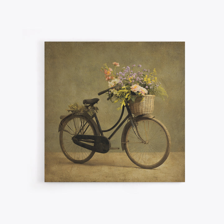Old Bicycle with Flowers in Basket Canvas Print, Bed and Breakfast Art, Abstract Art, Living Room Decor, Fine Art, BAB-1x1-23