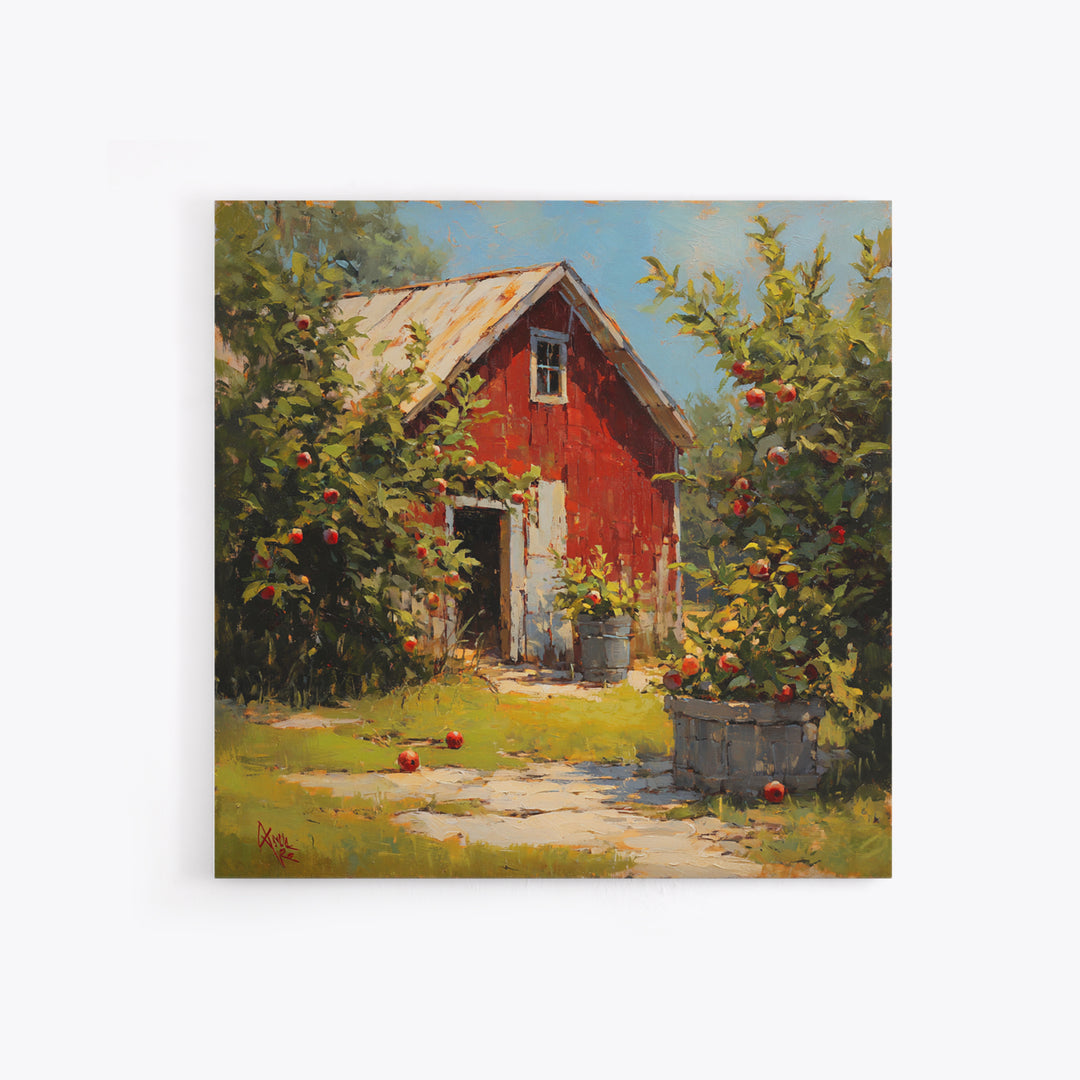Apple Orchard Scene Framed Canvas Print, Bed and Breakfast Art, Boho Decor, Living Room Decor, Oil Painting, BAB-1x1-37