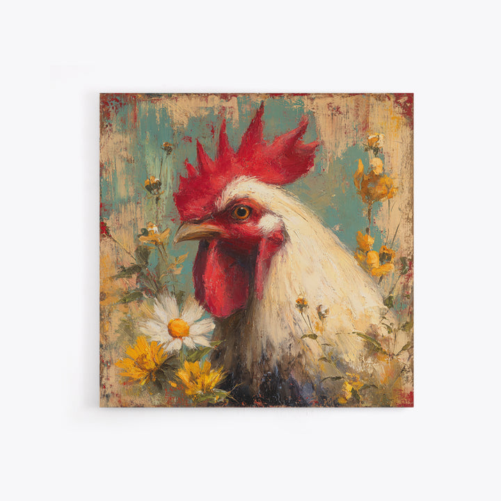 Rooster and Wildflower Country Portrait Canvas Print, Bed and Breakfast Art, Farmhouse Wall Decor, Living Room Decor, BAB-1x1-43
