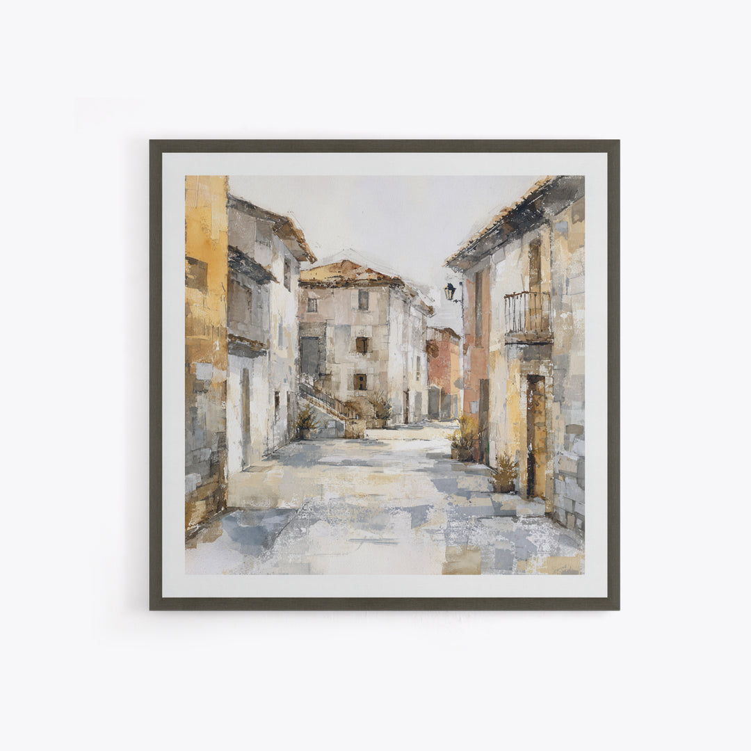 Soft Watercolor Village Street at Dawn Canvas Print, Bed and Breakfast Art, Fine Art Print, Living Room Decor, Fine Art, BAB-1x1-5