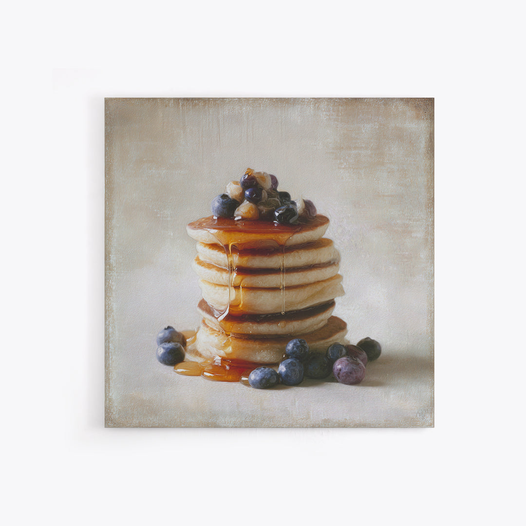 Blueberry Pancakes Still Life Framed Canvas Print, Bed and Breakfast Art, Abstract Art, Living Room Decor, Fine Art, BAB-1x1-56