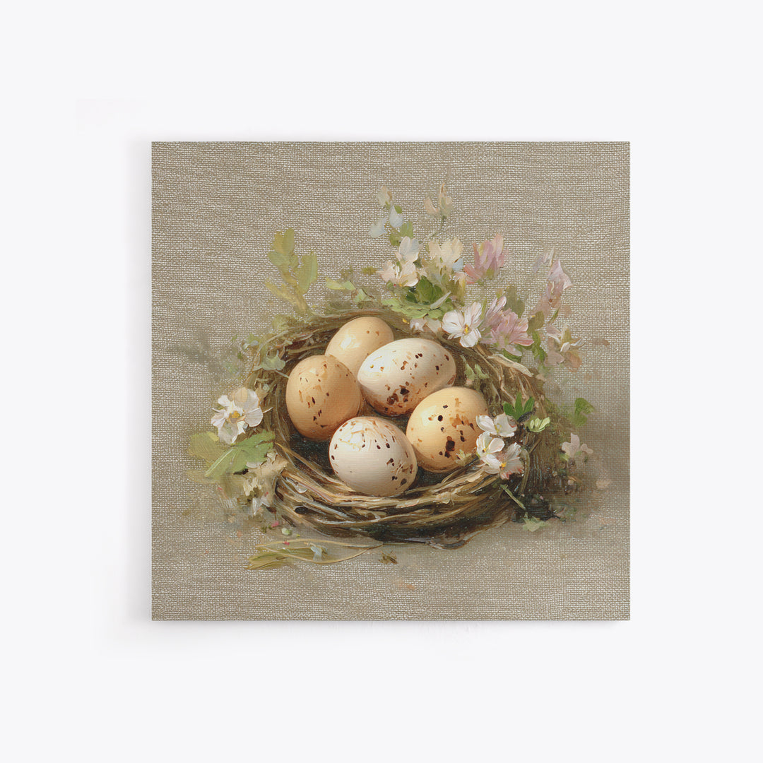 Fresh Eggs in a Woven Basket with Framed Canvas Print, Bed and Breakfast Art, Coffee Art, Living Room Decor, Watercolor Art, BAB-1x1-6