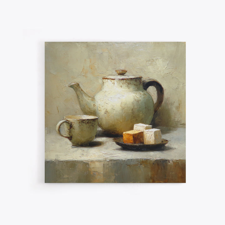 Porcelain Teapot and Scones Canvas Print, Bed and Breakfast Art, Bedroom Wall Decor, Living Room Decor, Fine Art, BAB-1x1-60
