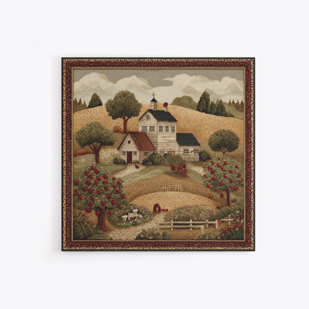Apple Orchard Scene Framed Canvas Print, Bed and Breakfast Art, Boho Decor, Living Room Decor, Oil Painting, BAB-1x1-61