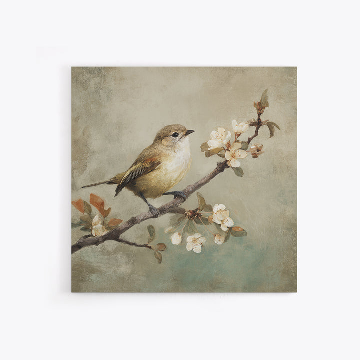 Small Bird on a Flowering Branch Framed Canvas Print, Bed and Breakfast Art, Gallery Decor, Living Room Decor, Fine Art, BAB-1x1-62