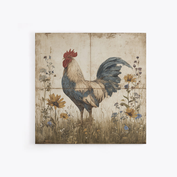 Rooster and Wildflower Country Portrait Canvas Print, Bed and Breakfast Art, Modern Decor, Living Room Decor, BAB-1x1-67
