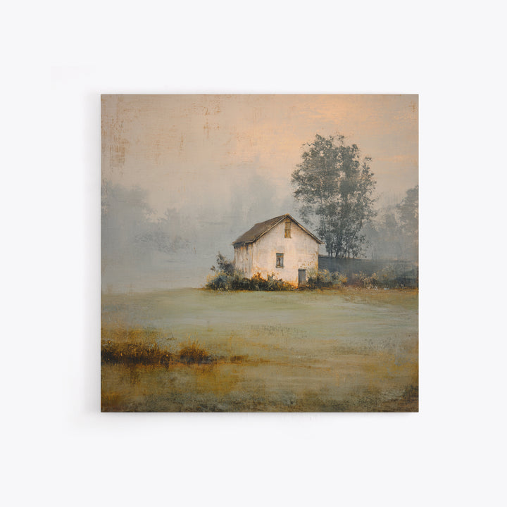Old Farmhouse Landscape Framed Canvas Print, Bed and Breakfast Art, Wood Wall Art, Living Room Decor, Oil Painting, BAB-1x1-7
