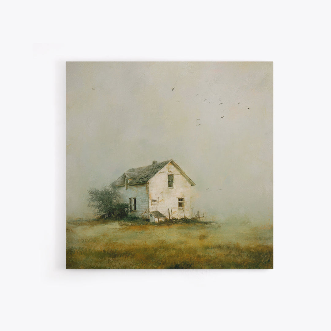 Old Farmhouse Landscape Framed Canvas Print, Bed and Breakfast Art, Boho Decor, Living Room Decor, Fine Art, BAB-1x1-79