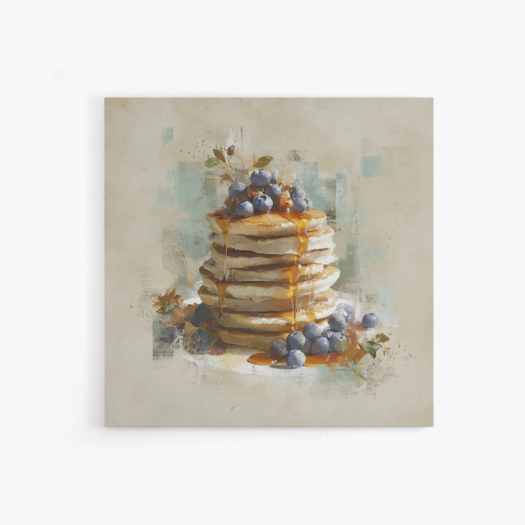 Blueberry Pancakes Still Life Framed Canvas Print, Bed and Breakfast Art, Printable, Living Room Decor, Fine Art, BAB-1x1-8