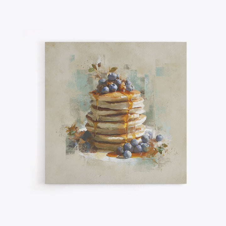 Blueberry Pancakes Still Life Framed Canvas Print, Bed and Breakfast Art, Printable, Living Room Decor, Fine Art, BAB-1x1-8
