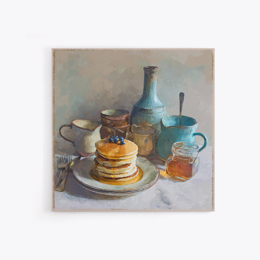 Blueberry Pancakes Still Life Framed Canvas Print, Bed and Breakfast Art, Fine Art Print, Living Room Decor, Fine Art, BAB-1x1-80