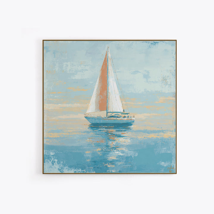 Coastal Inn Sailboat at Sunrise Canvas Print, Bed and Breakfast Art, Contemporary Art, Living Room Decor, Fine Art, BAB-1x1-89