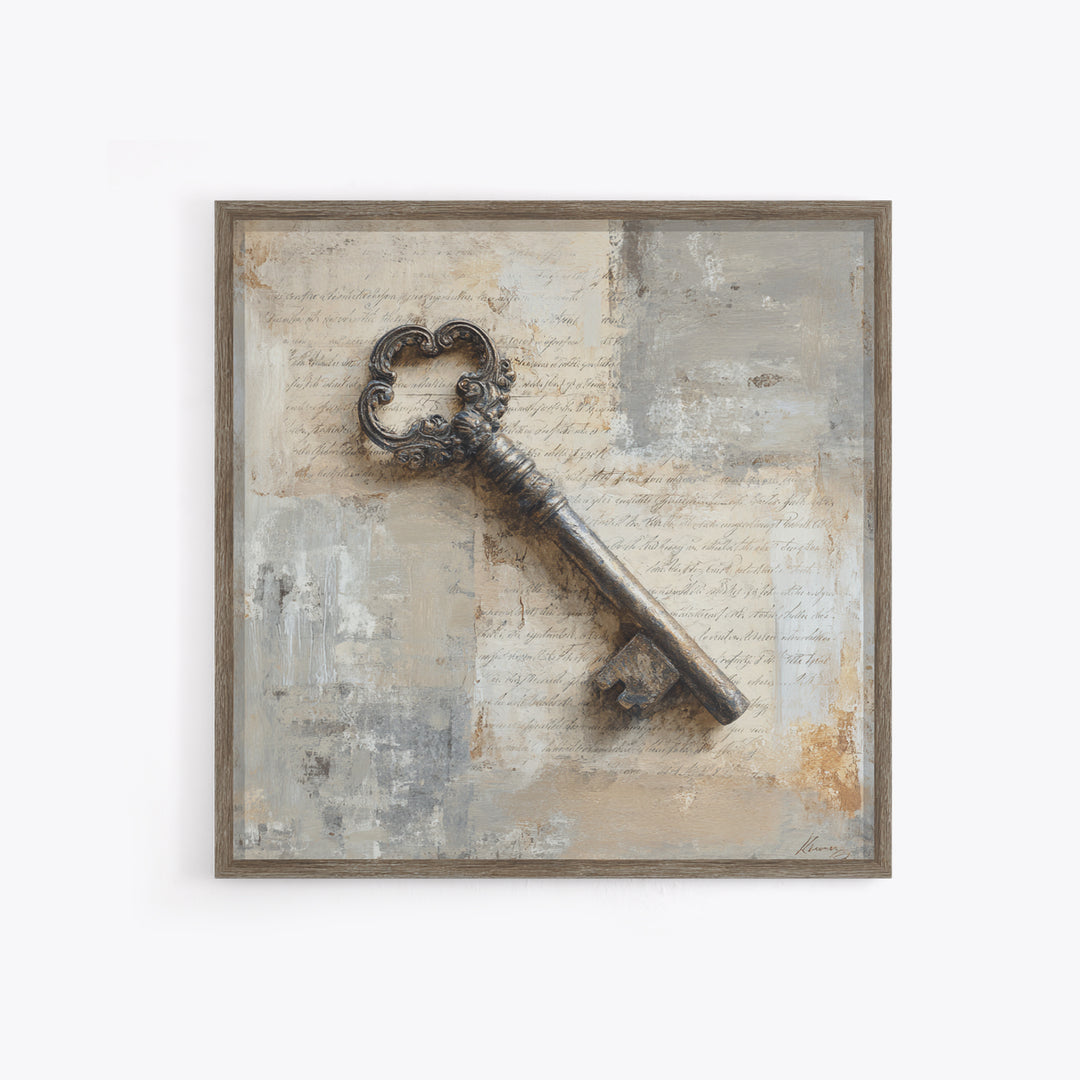 Antique Key and Handwritten Canvas Print, Bed and Breakfast Art, Statement Artwork, Living Room Decor, Fine Art Print, BAB-1x1-9