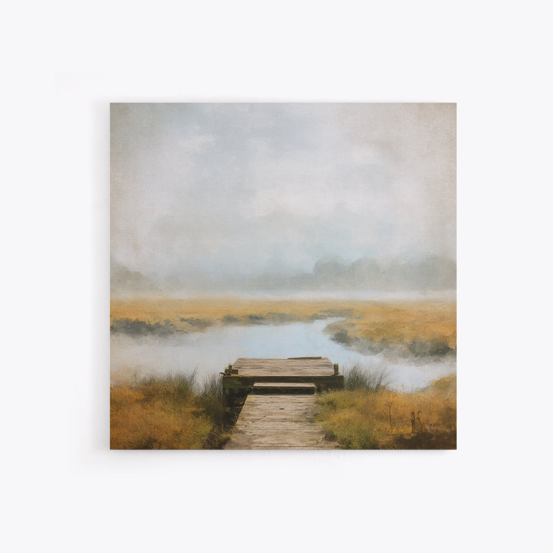 Quiet Lake Dock at Early Morning Canvas Print, Bed and Breakfast Art, Modern Decor, Living Room Decor, Fine Art, BAB-1x1-94
