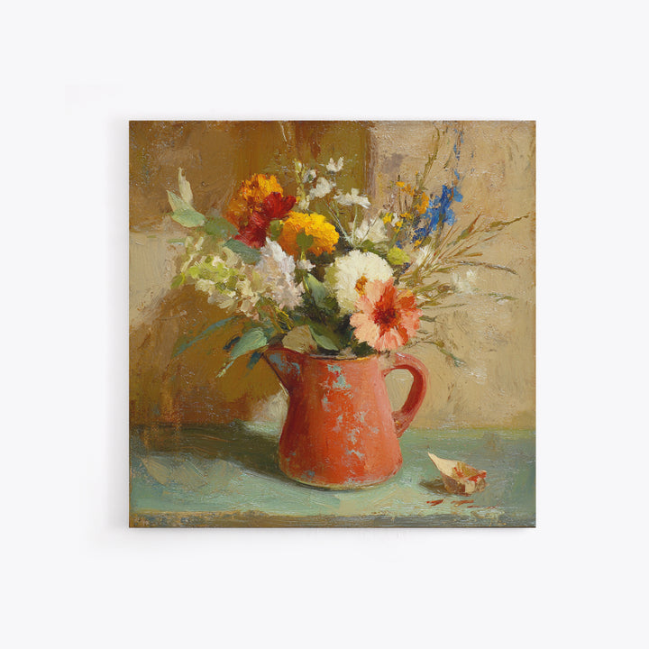 Country Wildflowers in a Chipped Ceramic Pitcher Canvas Print, Bed and Breakfast Art, Digital Art, Living Room Decor, Fine Art, BAB-1x1-97