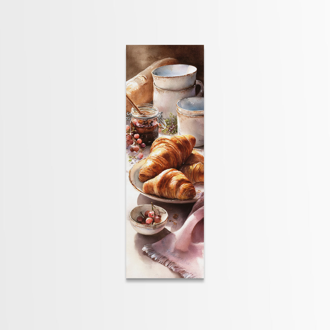 Fresh Croissants and Jam on a Linen Canvas Print, Bed and Breakfast Art, Gallery Decor, Living Room Decor, Fine Art, BAB-1x3-14