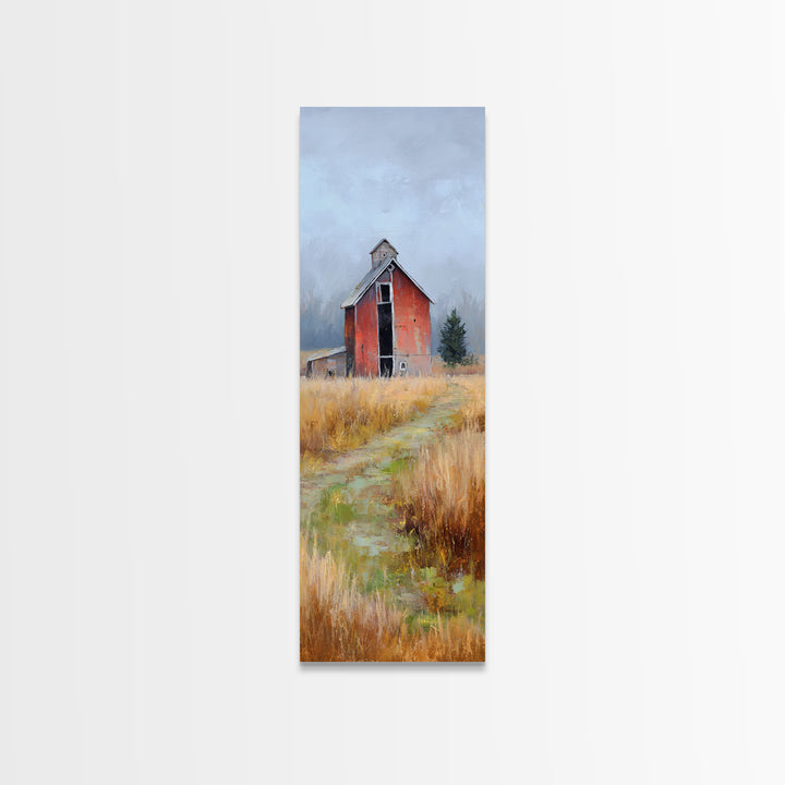 Old Farmhouse Landscape Framed Canvas Print, Bed and Breakfast Art, Wood Wall Art, Living Room Decor, Oil Painting, BAB-1x3-19