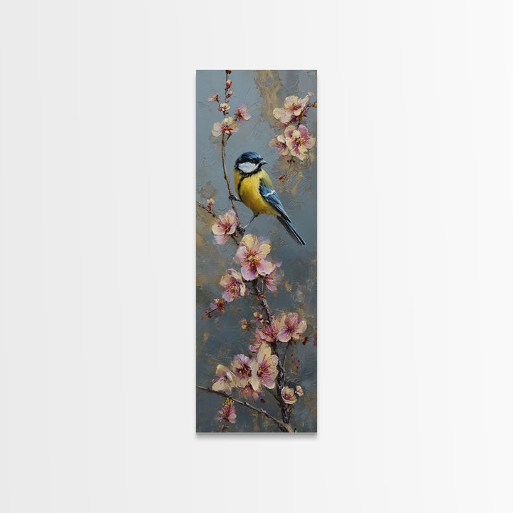 Small Bird on a Flowering Branch Canvas Print, Bed and Breakfast Art, Folk Art, Living Room Decor, Watercolor Art, BAB-1x3-2