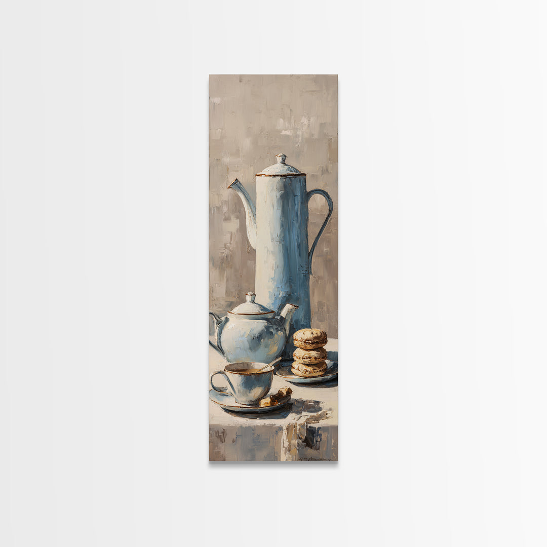 Porcelain Teapot and Scones Framed Canvas Print, Bed and Breakfast Art, Wall Decor, Living Room Decor, Fine Art, BAB-1x3-24