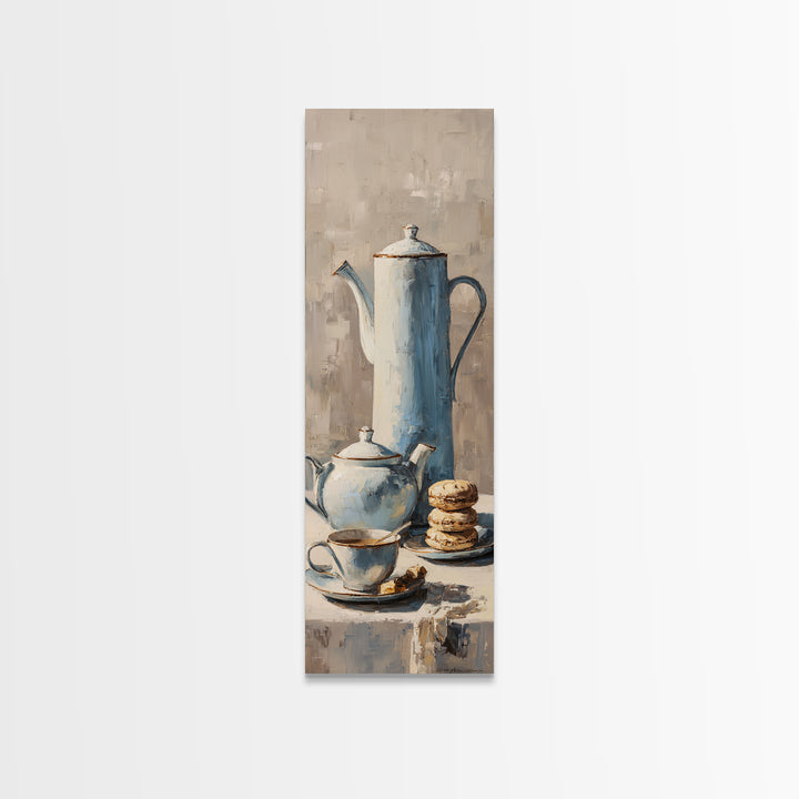 Porcelain Teapot and Scones Framed Canvas Print, Bed and Breakfast Art, Wall Decor, Living Room Decor, Fine Art, BAB-1x3-24