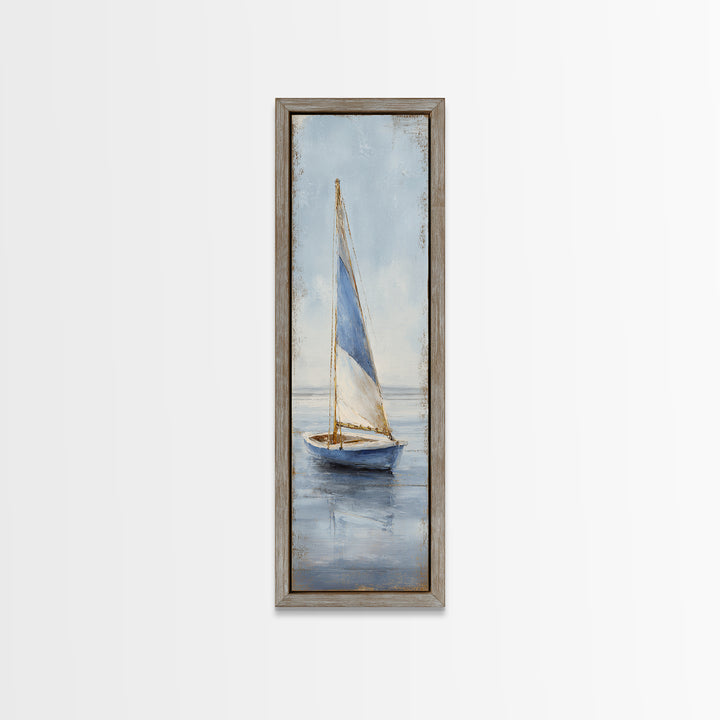 Coastal Inn Sailboat at Sunrise Framed Canvas Print, Bed and Breakfast Art, Textured Painting, Living Room Decor, Fine Art, BAB-1x3-29
