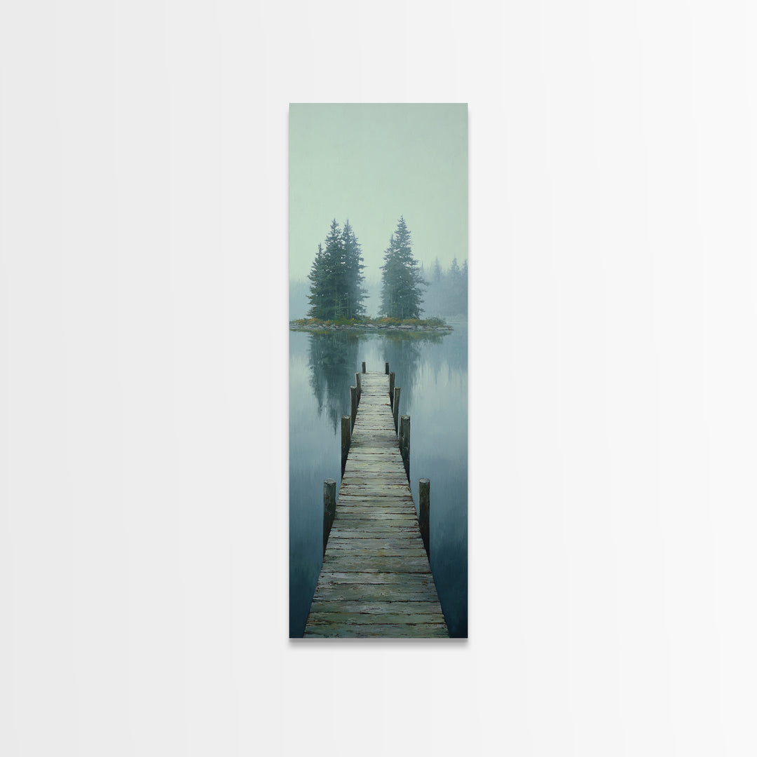 Quiet Lake Dock at Early Morning Canvas Print, Bed and Breakfast Art, Rustic Home Decor, Living Room Decor, Digital Art, BAB-1x3-34