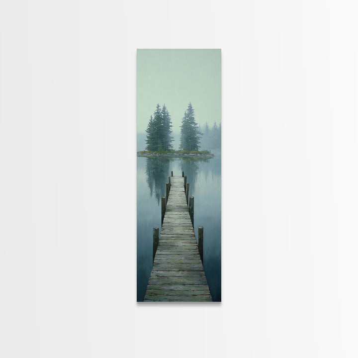 Quiet Lake Dock at Early Morning Canvas Print, Bed and Breakfast Art, Rustic Home Decor, Living Room Decor, Digital Art, BAB-1x3-34