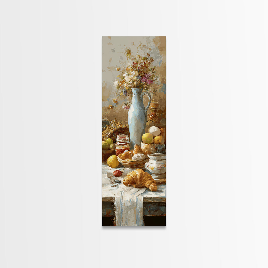 Fresh Croissants and Jam on a Linen Canvas Print, Bed and Breakfast Art, Gallery Decor, Living Room Decor, Fine Art, BAB-1x3-38