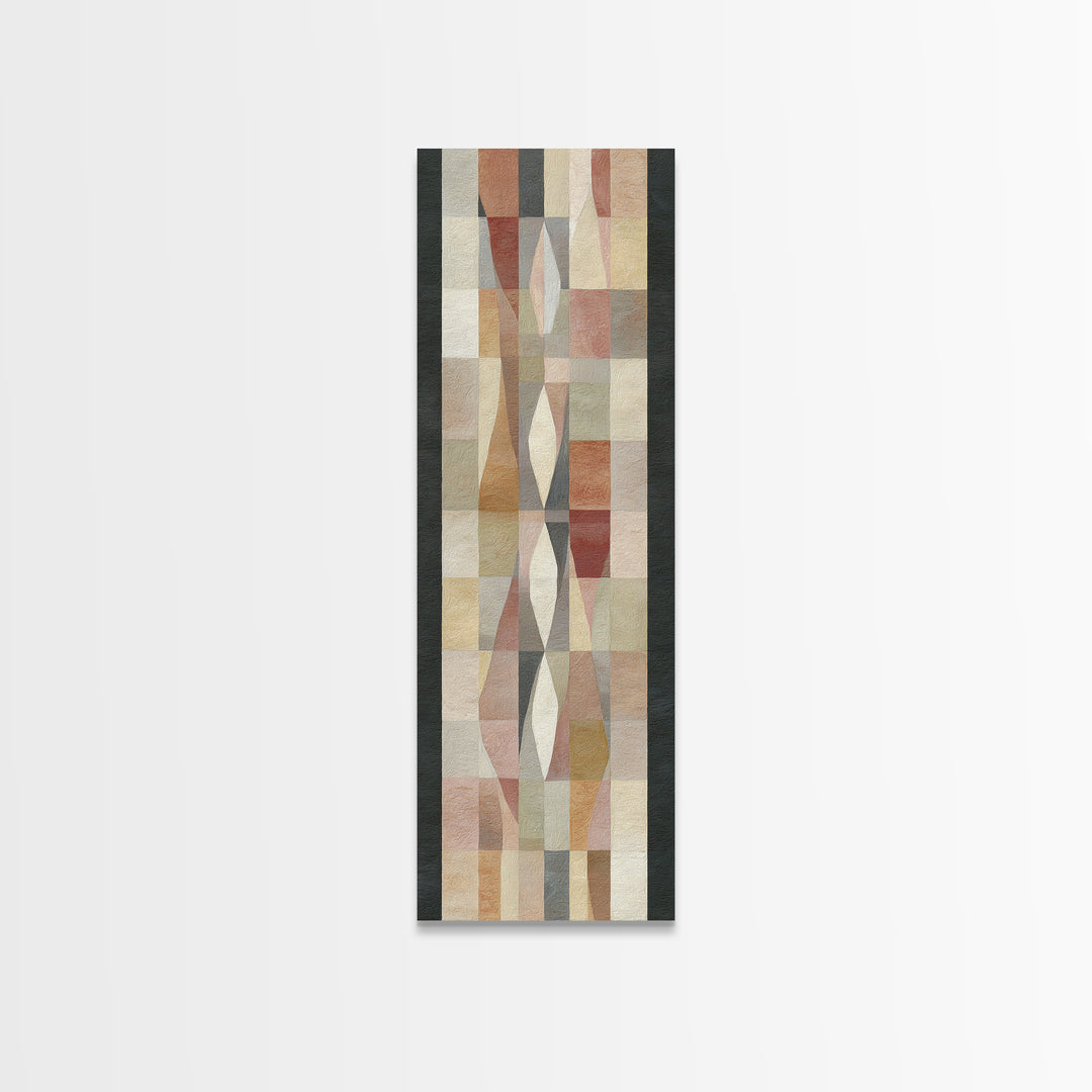 Quilt Pattern Folk Art Composition Framed Canvas Print, Bed and Breakfast Art, Bedroom Wall Art, Living Room Decor, Fine Art, BAB-1x3-47