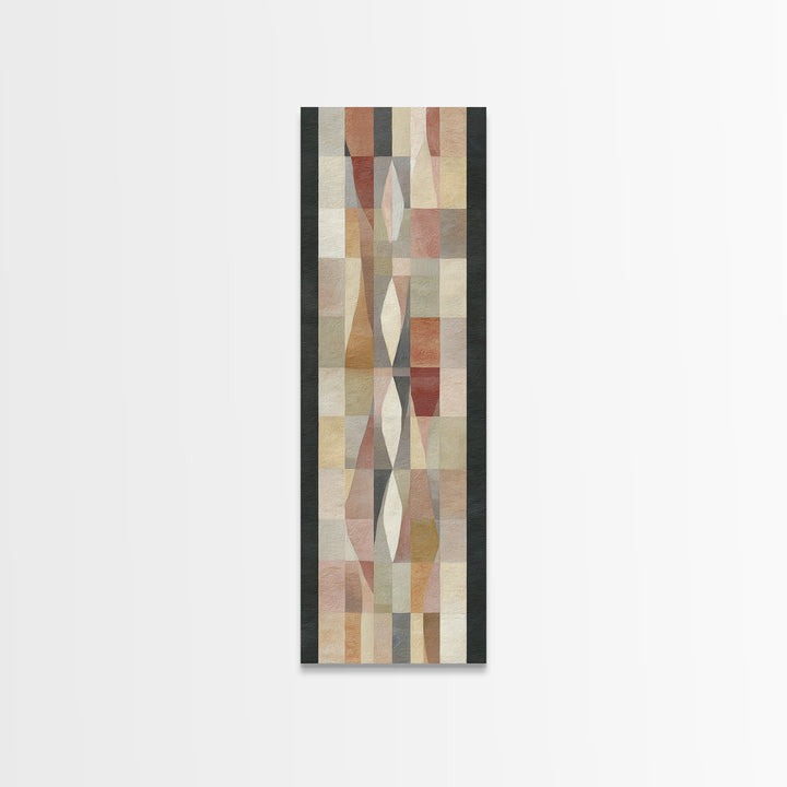 Quilt Pattern Folk Art Composition Framed Canvas Print, Bed and Breakfast Art, Bedroom Wall Art, Living Room Decor, Fine Art, BAB-1x3-47