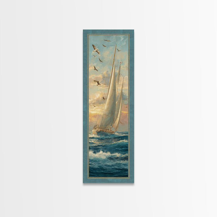 Coastal Inn Sailboat at Sunrise Canvas Print, Bed and Breakfast Art, Fine Art Print, Living Room Decor, Fine Art, BAB-1x3-5