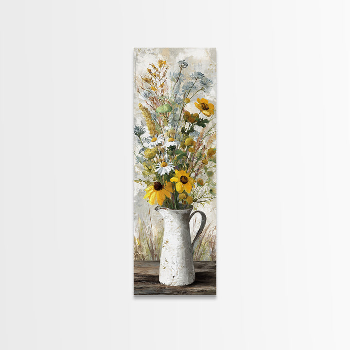 Country Wildflowers in a Chipped Ceramic Pitcher Canvas Print, Bed and Breakfast Art, Decor, Living Room Decor, BAB-1x3-61