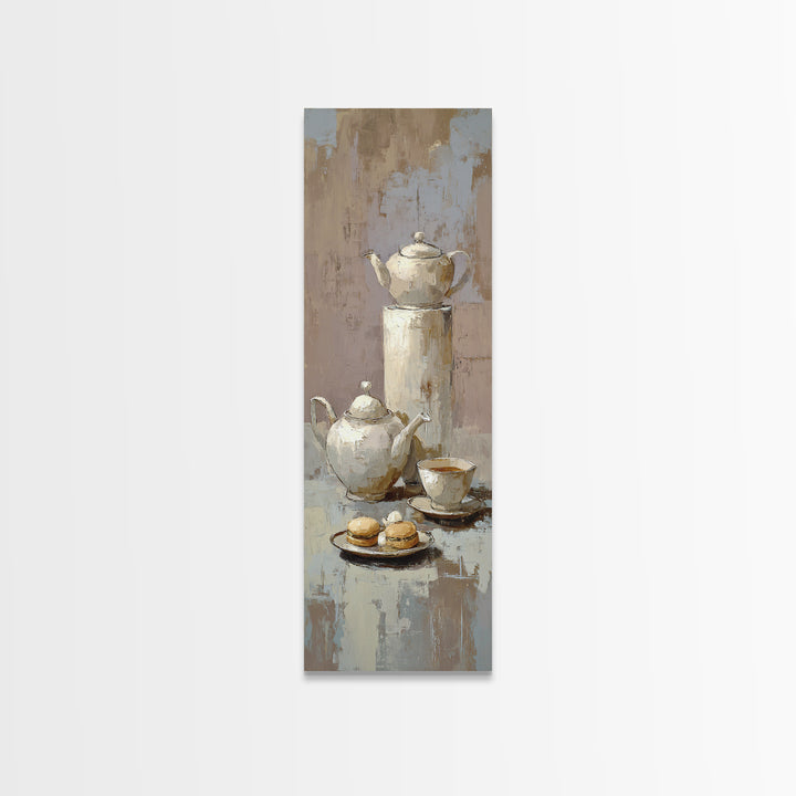 Porcelain Teapot and Scones Canvas Print, Bed and Breakfast Art, Bedroom Wall Decor, Living Room Decor, Fine Art, BAB-1x3-72