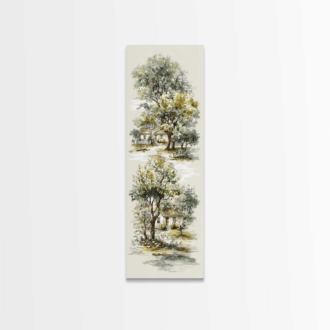 Apple Orchard Scene Canvas Print, Bed and Breakfast Art, Wood Wall Art, Living Room Decor, Fine Art, Farmhouse Wall Art, BAB-1x3-73