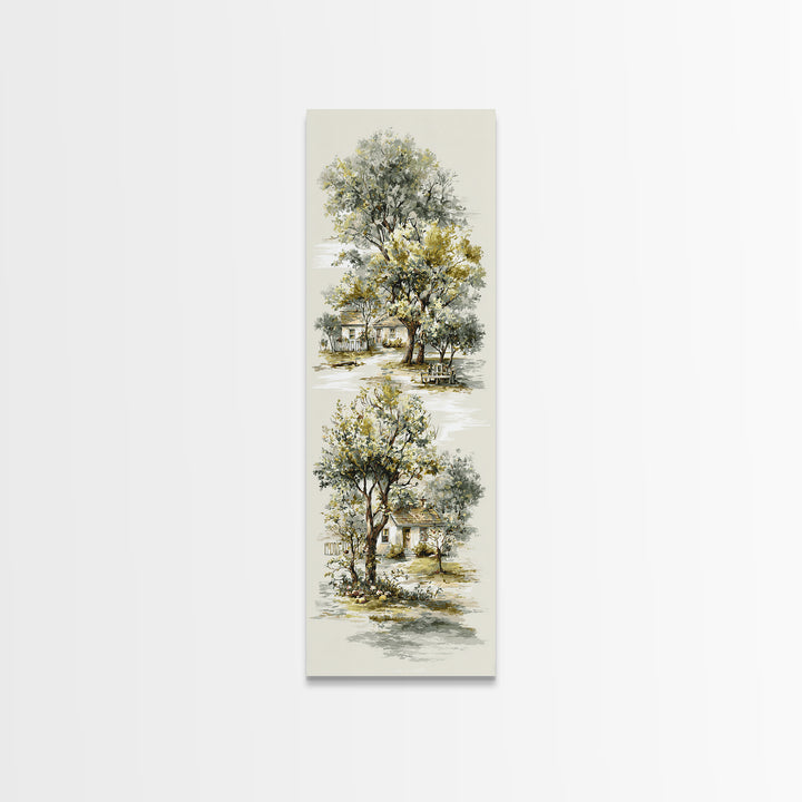 Apple Orchard Scene Canvas Print, Bed and Breakfast Art, Wood Wall Art, Living Room Decor, Fine Art, Farmhouse Wall Art, BAB-1x3-73