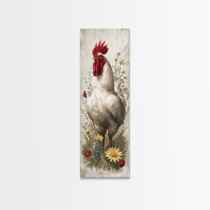 Rooster and Wildflower Country Portrait Canvas Print, Bed and Breakfast Art, Coffee Wall Art, Living Room Decor, BAB-1x3-79