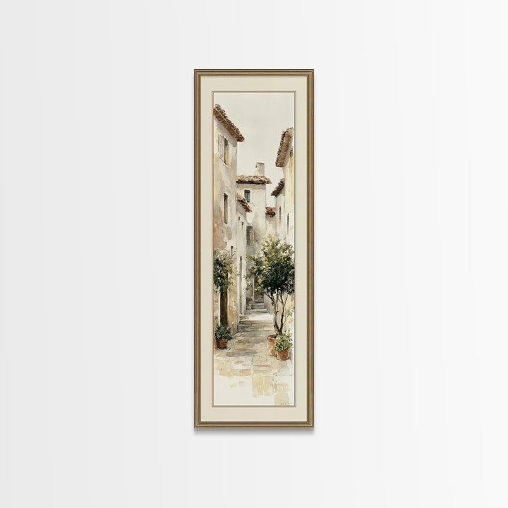Soft Watercolor Village Street at Dawn Canvas Print, Bed and Breakfast Art, Folk Art, Living Room Decor, Fine Art, BAB-1x3-89