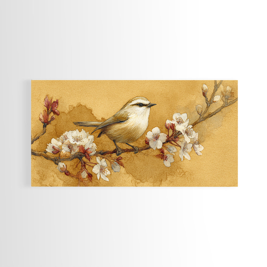 Small Bird on a Flowering Branch Canvas Print, Bed and Breakfast Art, Contemporary Art, Living Room Decor, Bedroom Wall Art, BAB-2x1-10