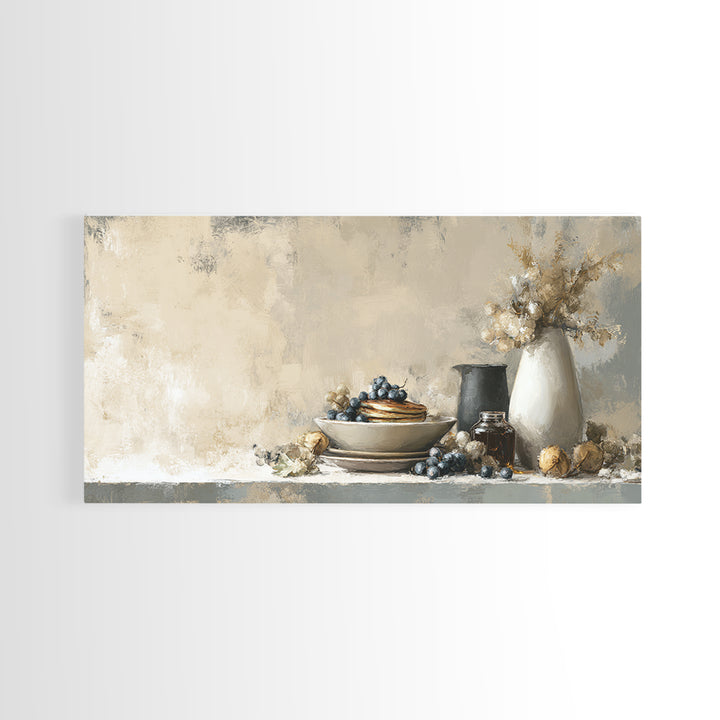 Blueberry Pancakes Still Life Framed Canvas Print, Bed and Breakfast Art, Above Bed Decor, Living Room Decor, Fine Art, BAB-2x1-100
