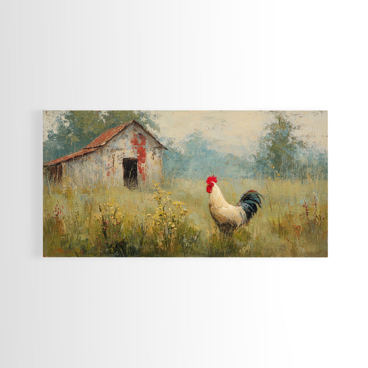 Rooster and Wildflower Country Portrait Framed Canvas Print, Bed and Breakfast Art, Home Decor, Living Room Decor, Fine Art, BAB-2x1-15