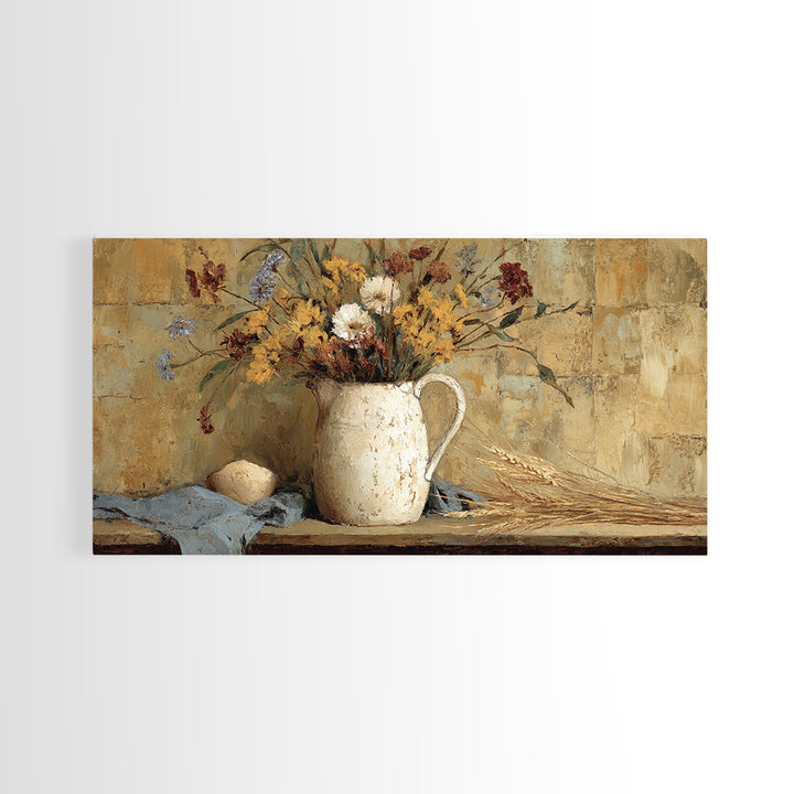 Country Wildflowers in a Chipped Ceramic Pitcher Canvas Print, Bed and Breakfast Art, Digital Art, Living Room Decor, Fine Art, BAB-2x1-21