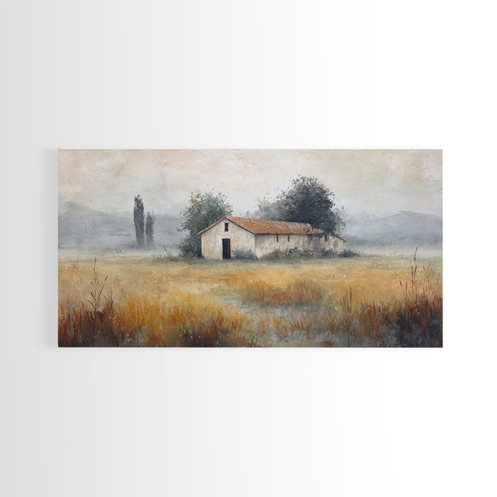 Old Farmhouse Landscape Framed Canvas Print, Bed and Breakfast Art, Boho Decor, Living Room Decor, Fine Art, BAB-2x1-27